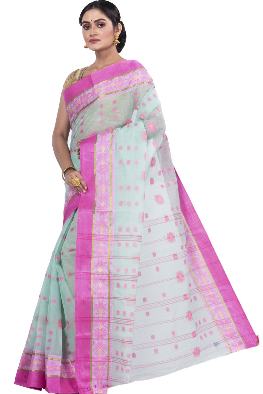 Lime Green Pure Cotton BolLata_Tant Tant Saree (841)